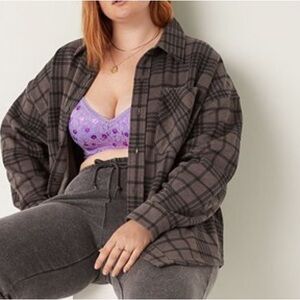 PINK Victoria’s Secret Plaid Button Down Soft Fleece Shacket